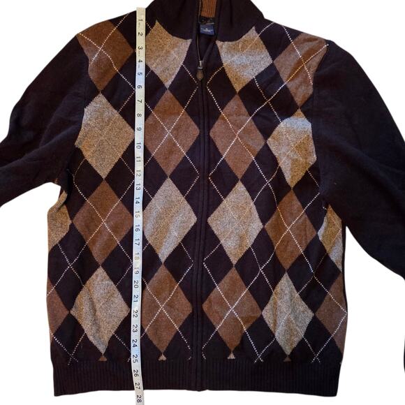 Brooks Brothers Argyle Cardigan Sweater 100% Lambswool Size XL Brown, zip front - Picture 6 of 9